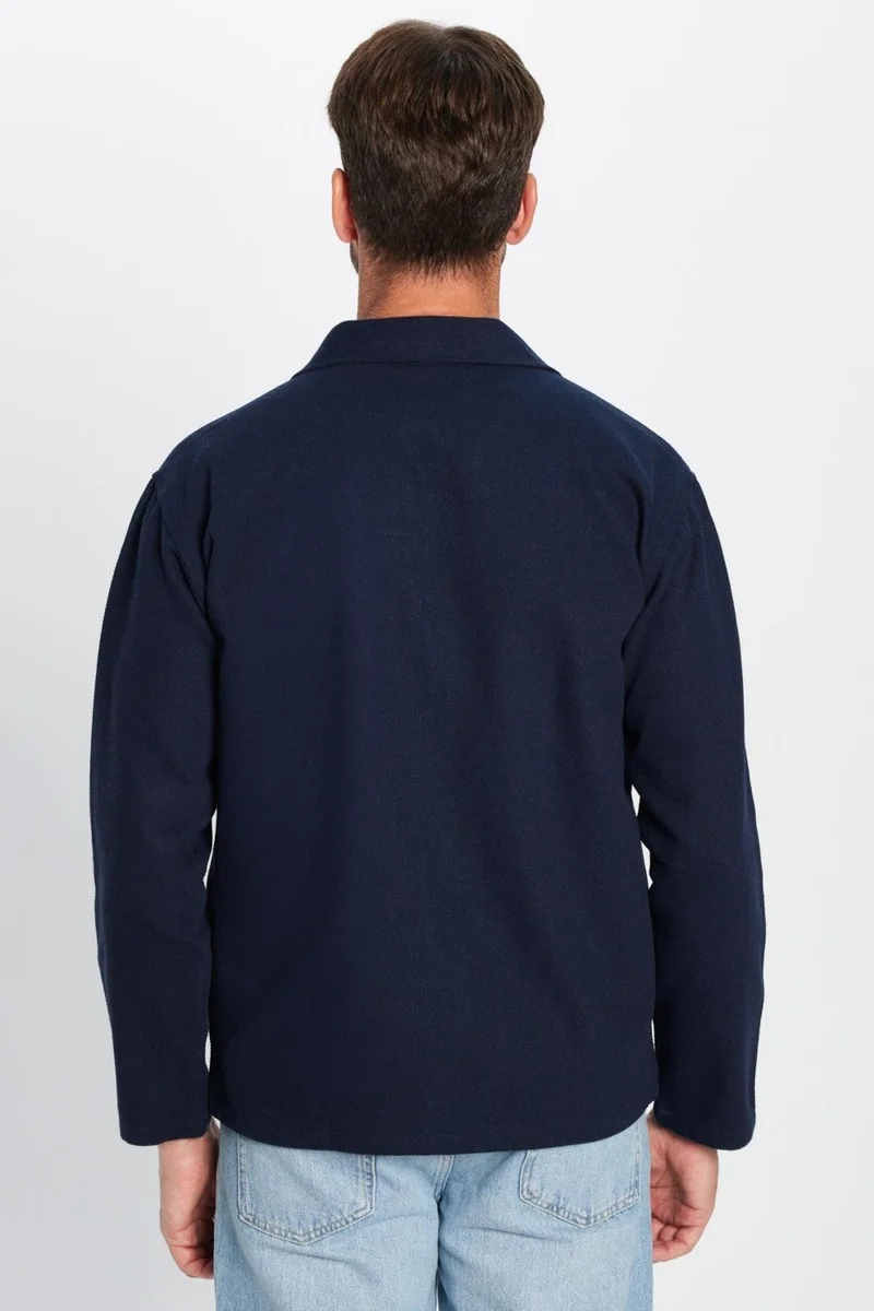 تودورس Men's Relax Fit Casual Cut Zippered Pocket Winter Navy Blue Stand Collar Jacket Shirt