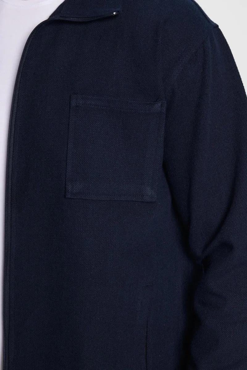 تودورس Men's Relax Fit Casual Cut Zippered Pocket Winter Navy Blue Stand Collar Jacket Shirt