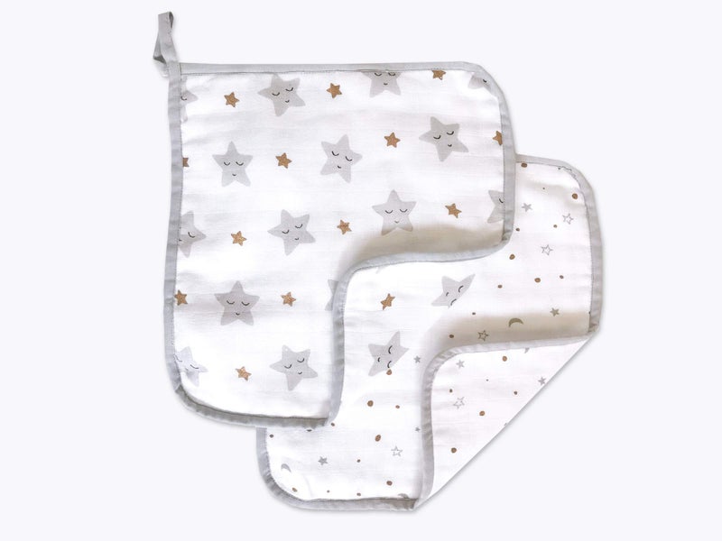 Masilo Muslin Cotton Baby Washcloth, for New Born Pack of 2 - Star Gold - Image 2