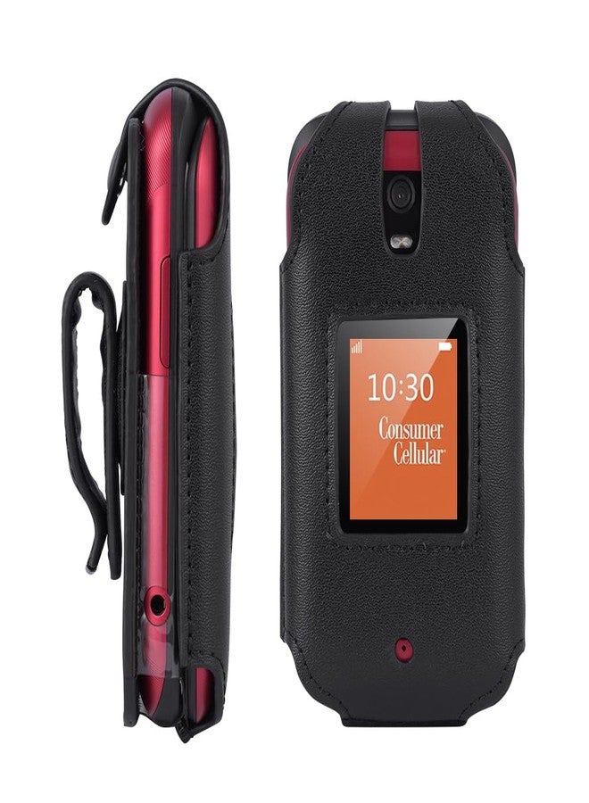 BELTRON Leather Case for Consumer Cellular Iris Flip Phone (2023) - Features: Secure Fit, Rotating Belt Clip, Screen & Keypad Protection (SH3320) - Black - Image 4