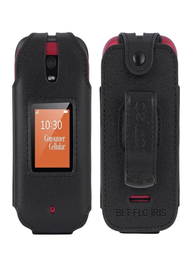 BELTRON Leather Case for Consumer Cellular Iris Flip Phone (2023) - Features: Secure Fit, Rotating Belt Clip, Screen & Keypad Protection (SH3320) - Black - Image 2