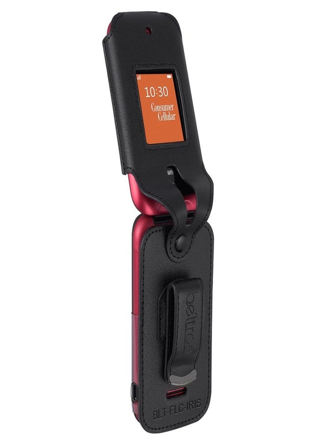 BELTRON Leather Case for Consumer Cellular Iris Flip Phone (2023) - Features: Secure Fit, Rotating Belt Clip, Screen & Keypad Protection (SH3320) - Black - Image 5