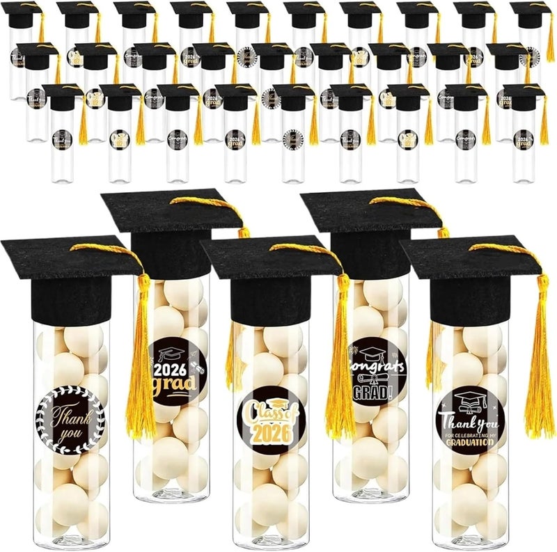 baoauh Graduation Candy Box 3/6Pcs 2026 Graduation Season Themed Candy Tube Gift Party Set Graduation Hat Jar With Tassel Sticker Party Decoration(Black) - Image 1