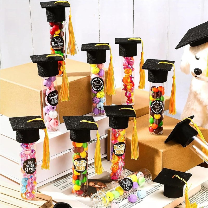 baoauh Graduation Candy Box 3/6Pcs 2026 Graduation Season Themed Candy Tube Gift Party Set Graduation Hat Jar With Tassel Sticker Party Decoration(Black) - Image 3