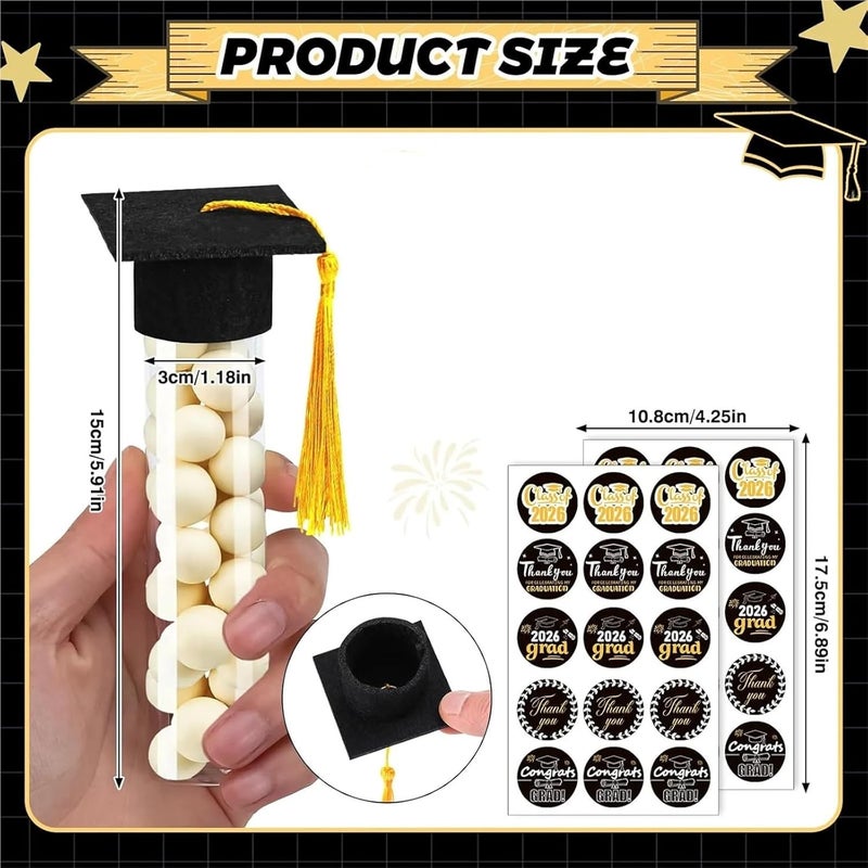 baoauh Graduation Candy Box 3/6Pcs 2026 Graduation Season Themed Candy Tube Gift Party Set Graduation Hat Jar With Tassel Sticker Party Decoration(Black) - Image 2