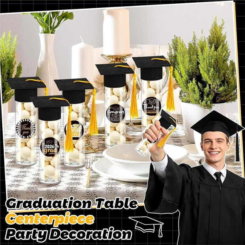 baoauh Graduation Candy Box 3/6Pcs 2026 Graduation Season Themed Candy Tube Gift Party Set Graduation Hat Jar With Tassel Sticker Party Decoration(Black) - Image 5