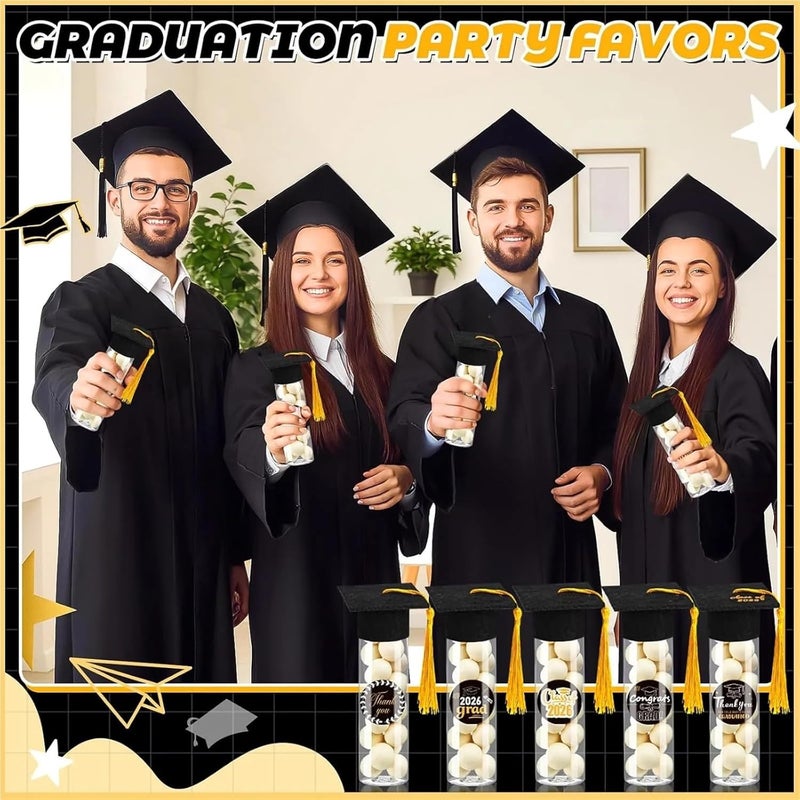 baoauh Graduation Candy Box 3/6Pcs 2026 Graduation Season Themed Candy Tube Gift Party Set Graduation Hat Jar With Tassel Sticker Party Decoration(Black) - Image 4