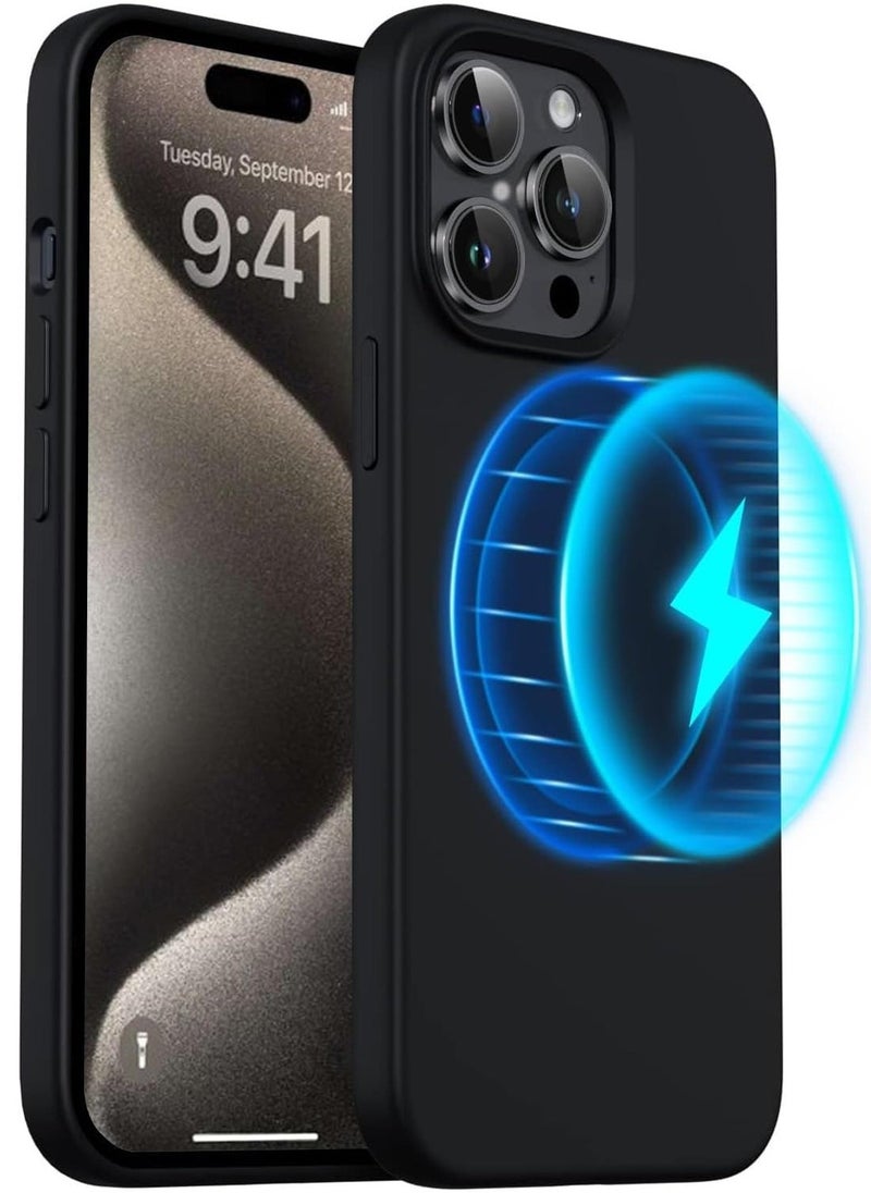 Raxoom Magnetic Liquid Silicone iPhone 15 Pro Max Case, Compatible with MagSAFE Charging-Black - Image 1