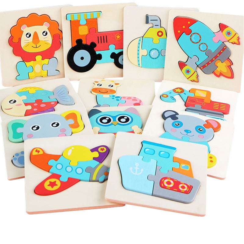 Children'S Wooden Puzzle Toys Baby Early Education Puzzle Three-Dimensional Buckle Shape Animal Traffic Matching Puzzle Toys - Image 2