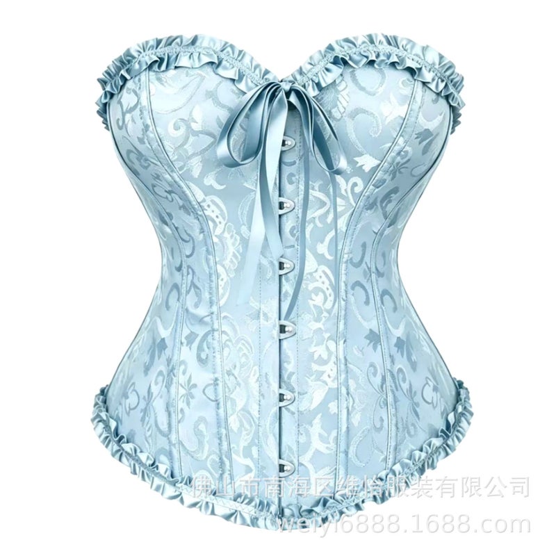 general Women's Polyester Corset Bustier with Front Buttons and Bow Detail - Image 1