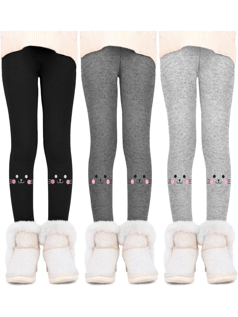 Resinta 3 Pack Girls Fleece Lined Leggings Kitty Pattern Thick Pants Footless Velvet Tights Warm Clothes for Kid - Image 1