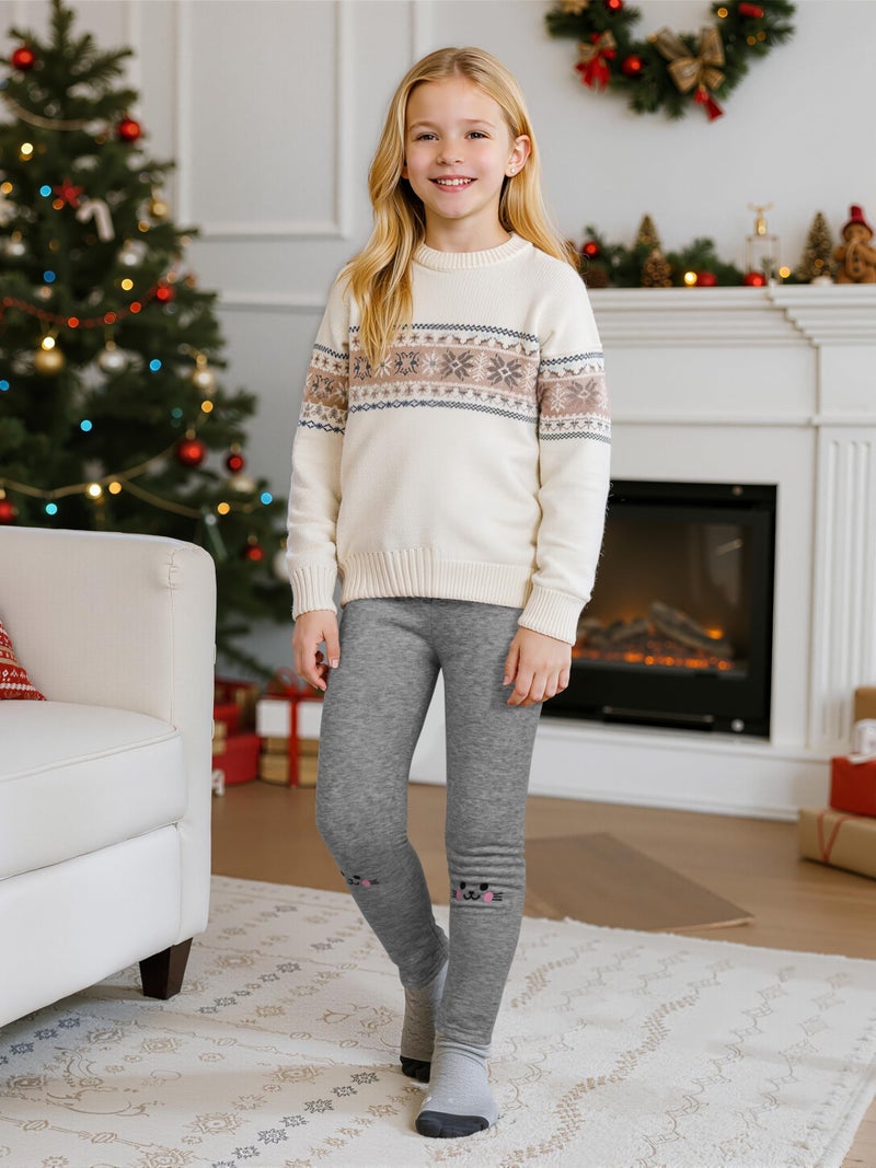 Resinta 3 Pack Girls Fleece Lined Leggings Kitty Pattern Thick Pants Footless Velvet Tights Warm Clothes for Kid - Image 3