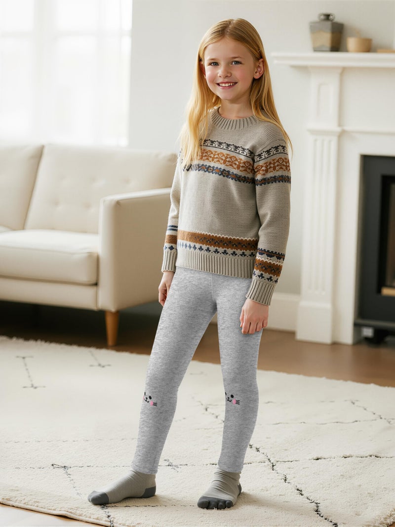 Resinta 3 Pack Girls Fleece Lined Leggings Kitty Pattern Thick Pants Footless Velvet Tights Warm Clothes for Kid - Image 2