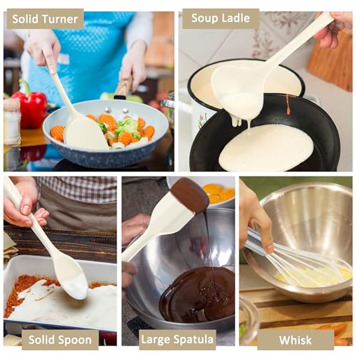 Leonyo 10 Pack Kitchen Utensils Set for Cooking, Leonyo Silicone Cooking Utensils Set, 446°F Heat Resistant Silicone Kitchen Tool with Turner Spatula, Serving Spoon, Whisk for Nonstick Cookware - White - Image 4
