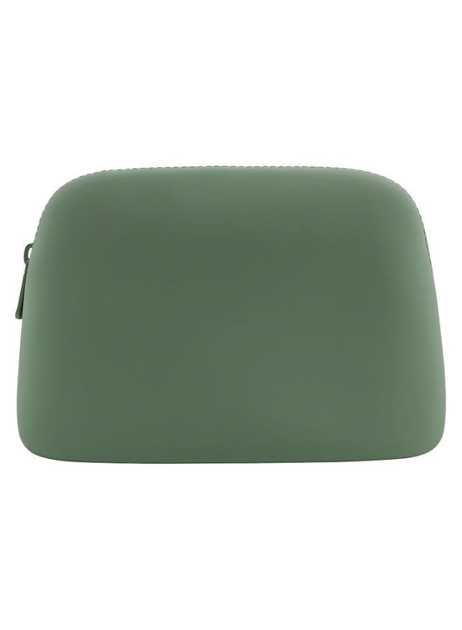 حقيبة مكياج سيليكون بسحاب، سعة كبيرة، حقيبة مستحضرات تجميل للسفر، مقاومة للماء وخفيفة الوزن، حقيبة أدوات تجميل للنساء، لون أخضر - Image 3