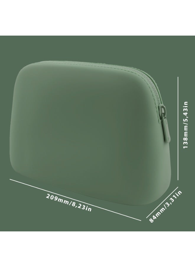 حقيبة مكياج سيليكون بسحاب، سعة كبيرة، حقيبة مستحضرات تجميل للسفر، مقاومة للماء وخفيفة الوزن، حقيبة أدوات تجميل للنساء، لون أخضر - Image 5