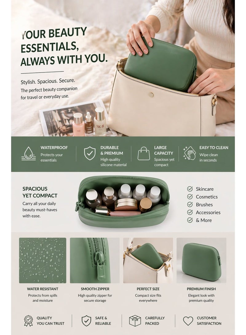 Silicone Waterproof Makeup Bag – Large Travel Cosmetic Pouch (Green) - Image 2