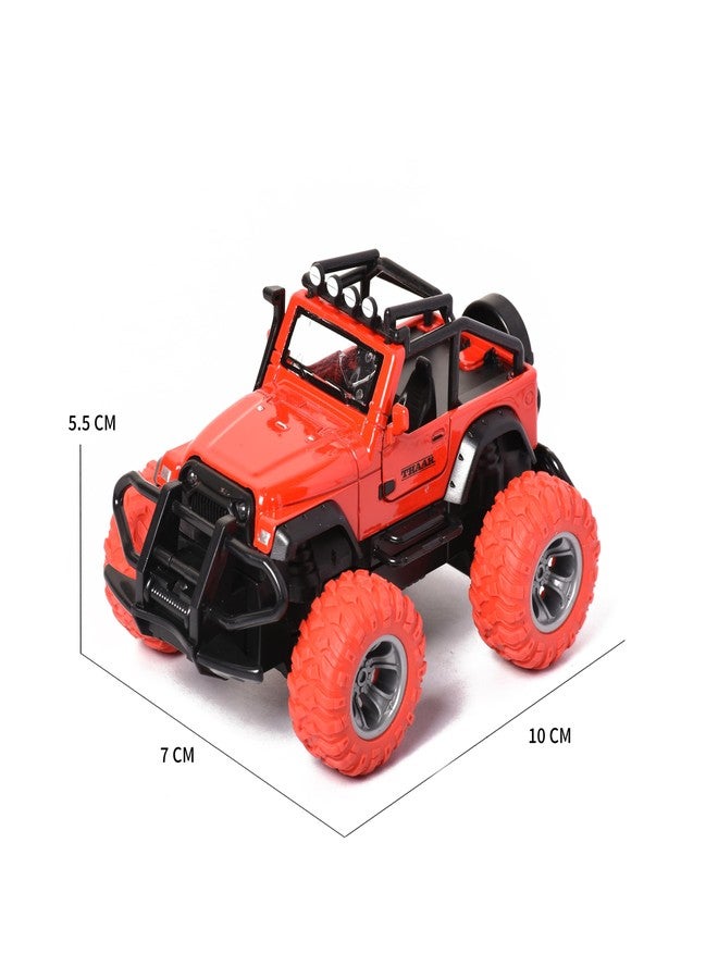 Braintastic Pullback Friction Thaar Jeep Model Diecast Metal Car with Openable Doors, Light & Music, 1:32 Scale Toy car for Kids (Thar Red Color) - Image 2