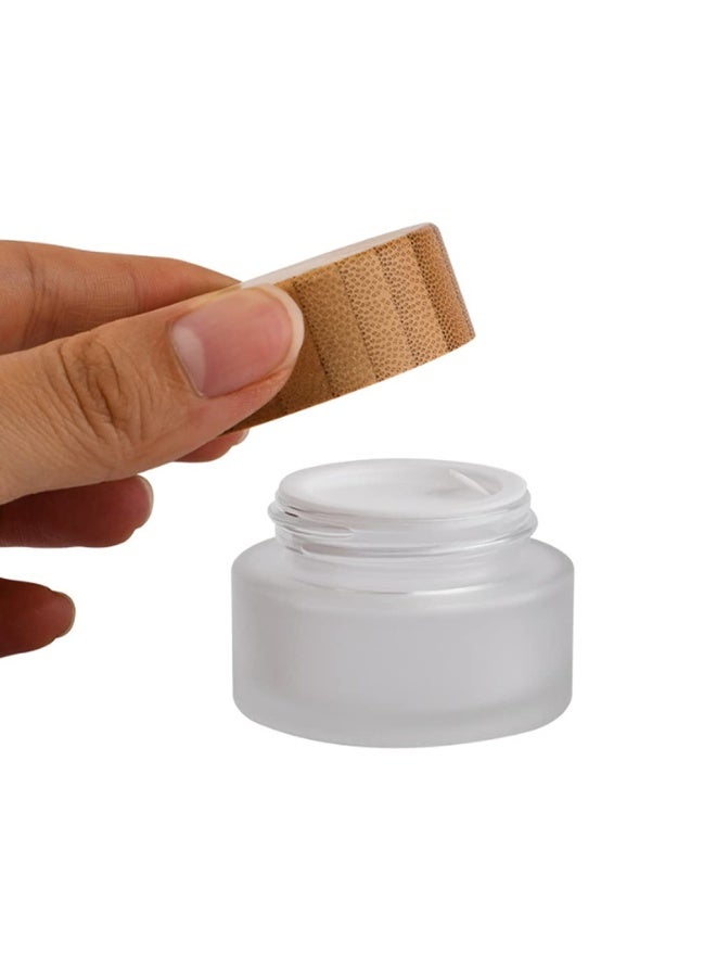 SYBL 100g 100ml Frosted Glass Cream Jar Cosmetic Container with Inner Liners and Natural Bamboo lids Refillable Straight Sided Glass Cosmetic Jars Travel Toiletries Bottle Sample Jars for Lotion Cream - Image 3