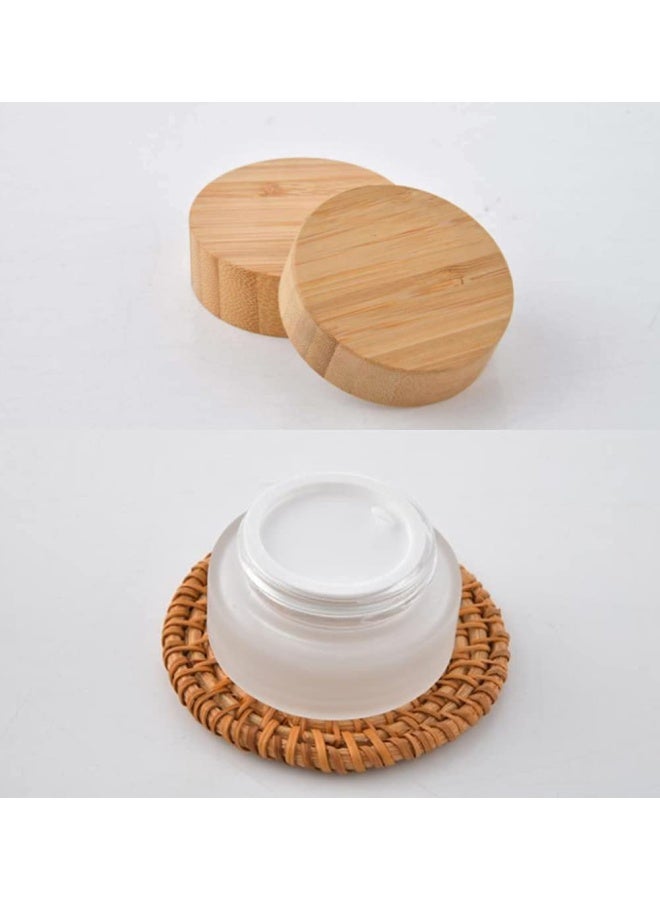 SYBL 100g 100ml Frosted Glass Cream Jar Cosmetic Container with Inner Liners and Natural Bamboo lids Refillable Straight Sided Glass Cosmetic Jars Travel Toiletries Bottle Sample Jars for Lotion Cream - Image 5