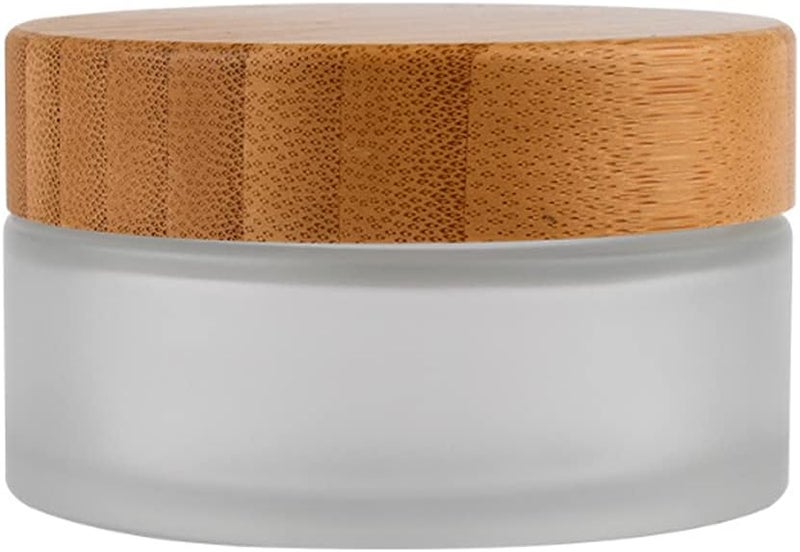 SYBL 100g 100ml Frosted Glass Cream Jar Cosmetic Container with Inner Liners and Natural Bamboo lids Refillable Straight Sided Glass Cosmetic Jars Travel Toiletries Bottle Sample Jars for Lotion Cream - Image 1