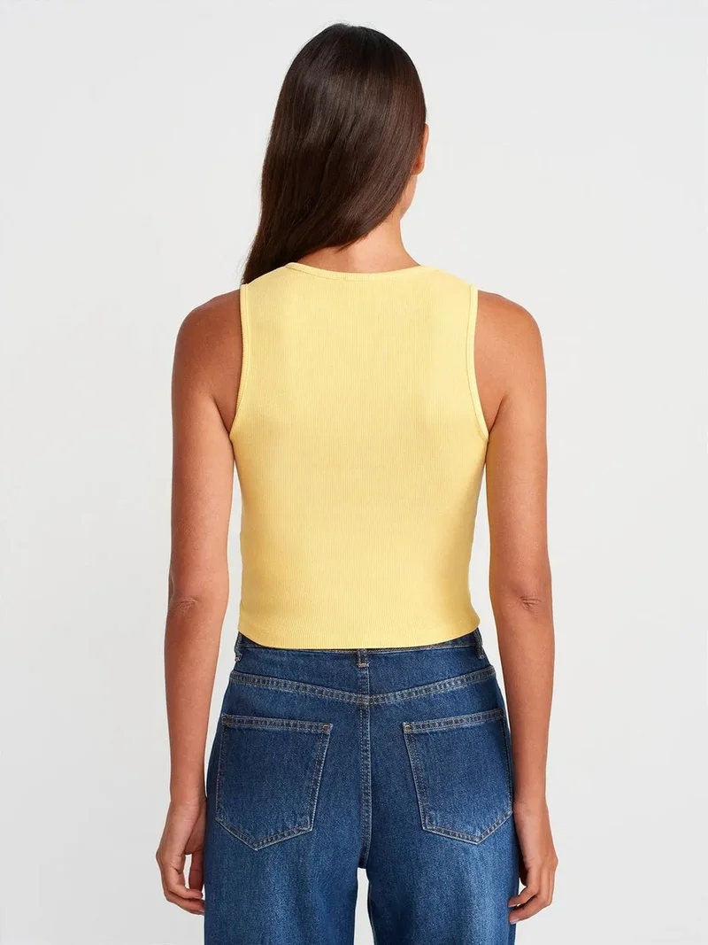 ديلفين Dilvin Women's Ribbed Cotton-Blend Crop Top