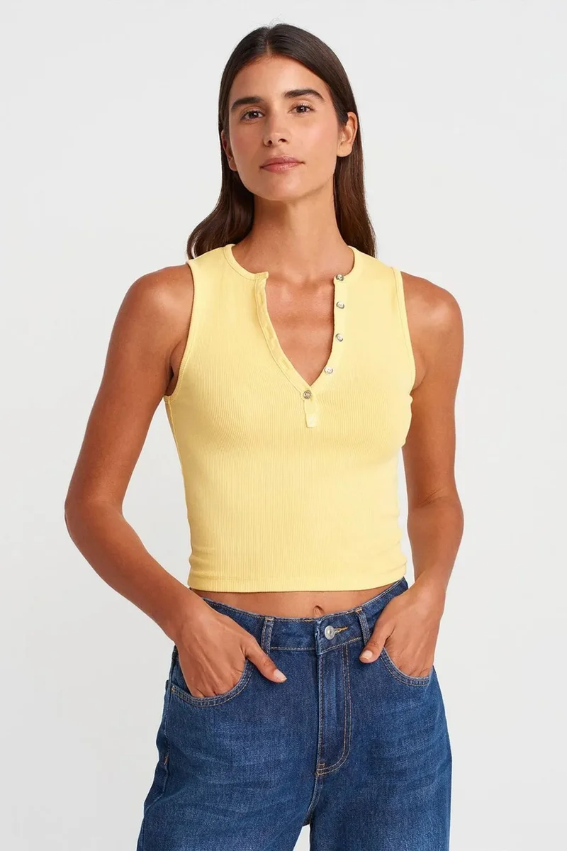 DILVIN Women's Ribbed Cotton-Blend Crop Top