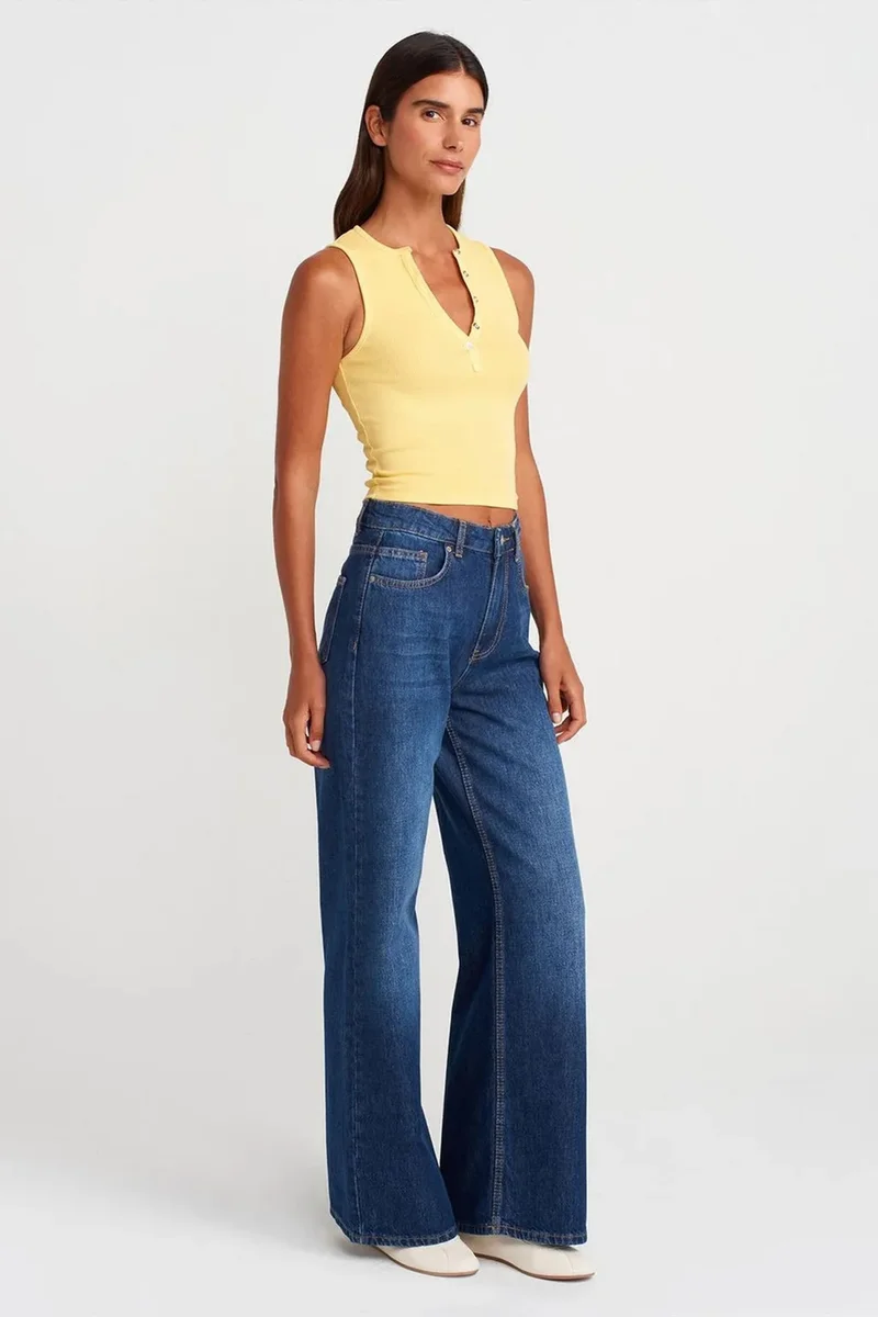 Dilvin Lemon Yellow DILVIN Women's Ribbed Cotton-Blend Crop Top for Women | Best Price UAE