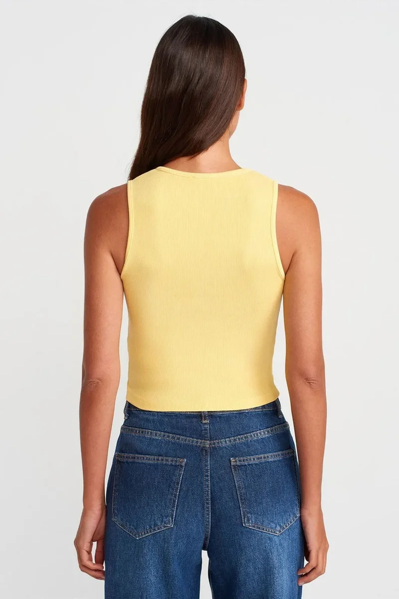 Dilvin Lemon Yellow DILVIN Women's Ribbed Cotton-Blend Crop Top for Women | Best Price UAE