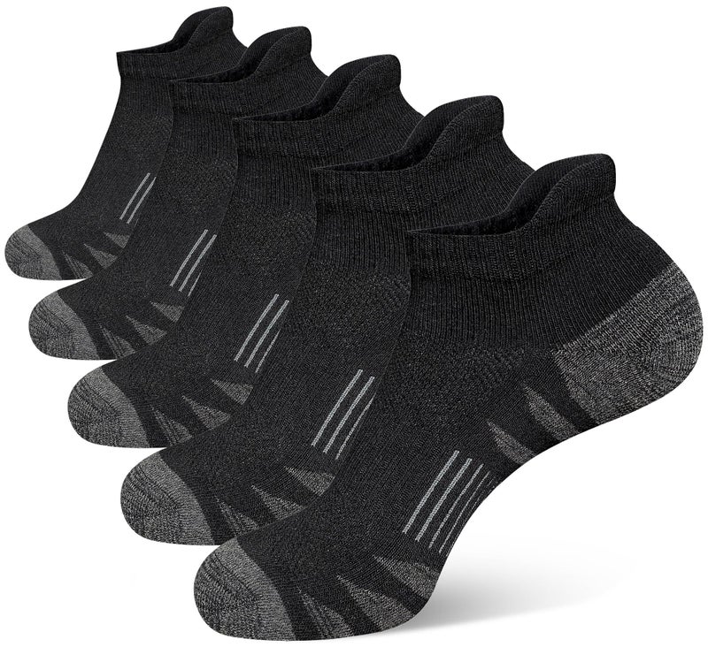 Heyoboy Men's Athletic Cushioned Cotton Socks, Anti-blister Wicking Breathable Running Ankle Socks 5 Pairs - Image 1