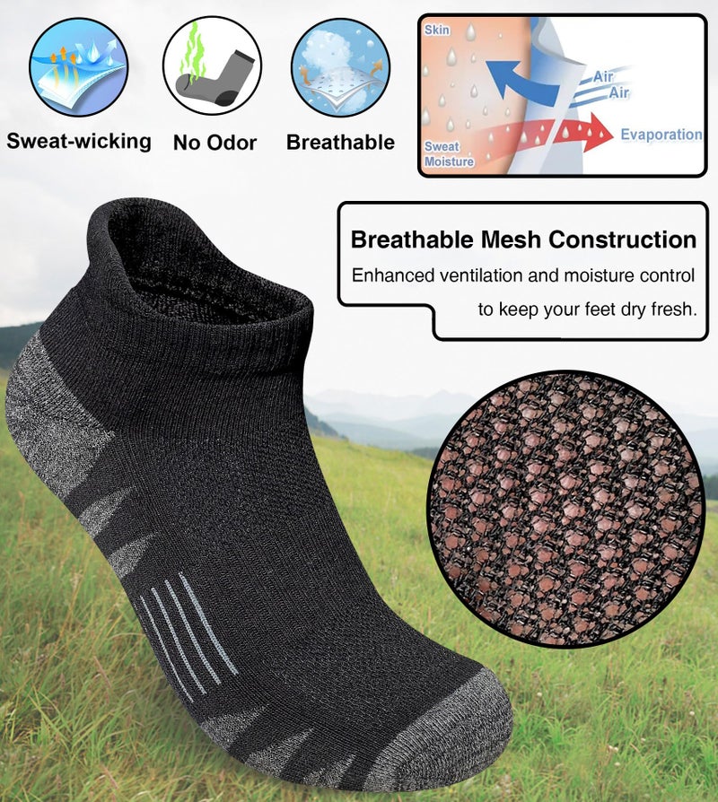 Heyoboy Men's Athletic Cushioned Cotton Socks, Anti-blister Wicking Breathable Running Ankle Socks 5 Pairs - Image 5