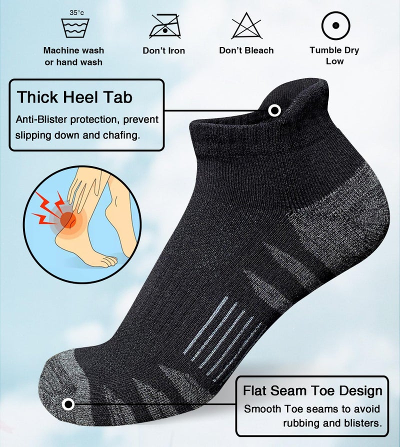 Heyoboy Men's Athletic Cushioned Cotton Socks, Anti-blister Wicking Breathable Running Ankle Socks 5 Pairs - Image 4