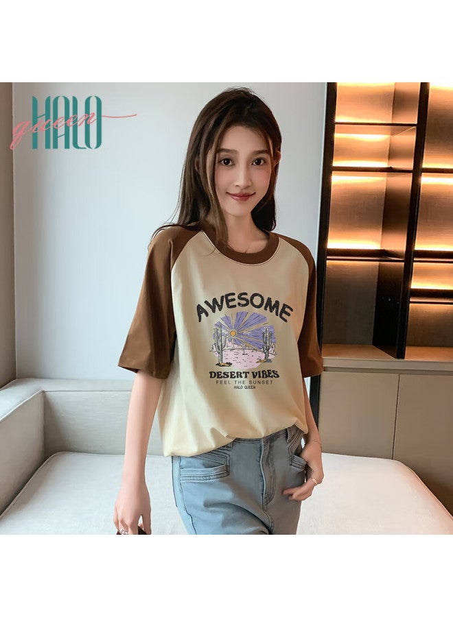 HALOQUEEN Halo Queen Women's Short Sleeve T-shirt Summer Korean Style Plant Print Trendy Top H143t1412 - Image 2