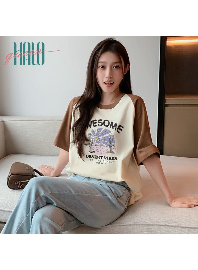 HALOQUEEN Halo Queen Women's Short Sleeve T-shirt Summer Korean Style Plant Print Trendy Top H143t1412 - Image 4