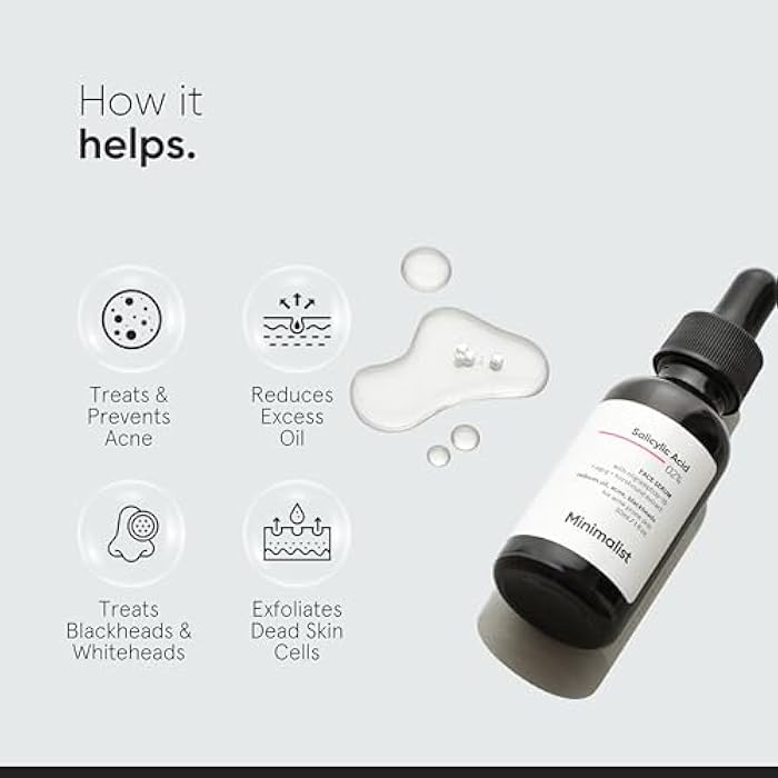 Minimalist 2% Salicylic Acid Serum For Acne, Blackhead & Open Pores | Reduces Excess Oil & Bumpy Texture | BHA Liquid Exfoliant for Acne Prone & Oily Skin | For Women & Men | 1 Fl Oz/30ml - Image 3