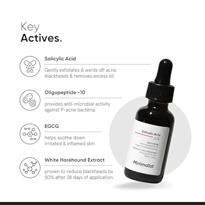 Minimalist 2% Salicylic Acid Serum For Acne, Blackhead & Open Pores | Reduces Excess Oil & Bumpy Texture | BHA Liquid Exfoliant for Acne Prone & Oily Skin | For Women & Men | 1 Fl Oz/30ml - Image 4
