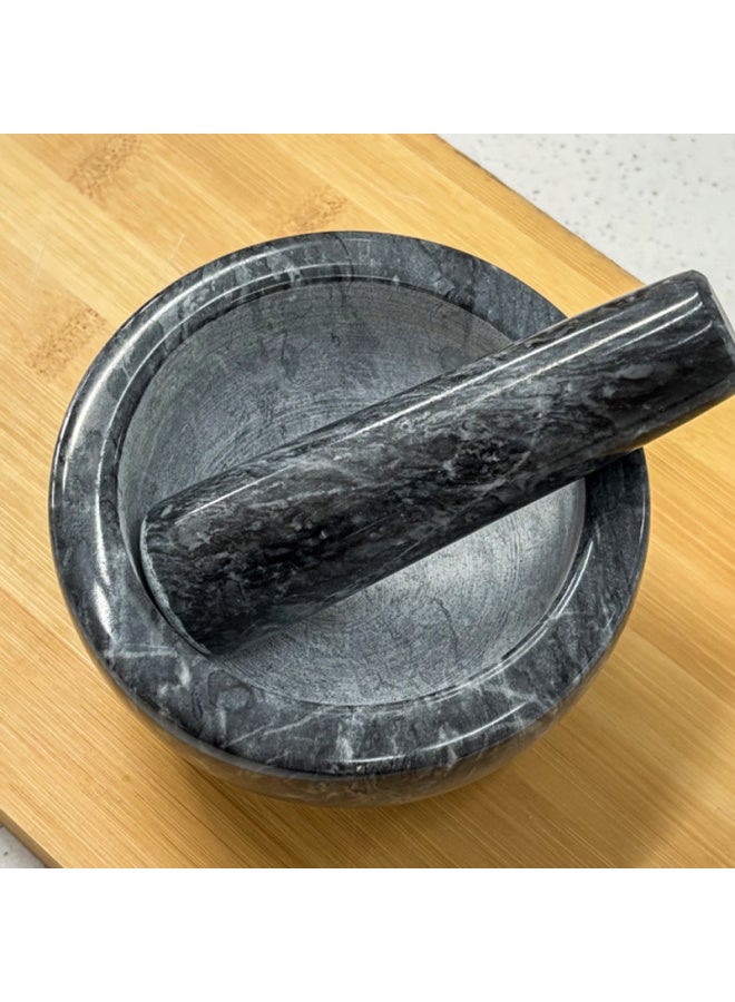 High-end natural stone mortar and pestle set, multifunctional grinding bowl, suitable for kitchen food/fruit/garlic/spices/herbs (pulverizing, mashing), traditional Chinese medicine powdering, etc., fine craftsmanship (non-slip bottom, semi-gloss inner wall treatment) no paint no lacquer, environmentally friendly and durable 