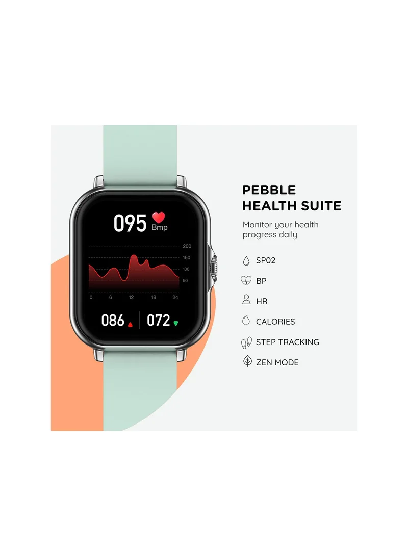 Pebble Spark Ace 1.85" Smartwatch for Men and Women, Large HD Display, Health Suite, 100+ Watch Faces, 7 Days Battery Life - Mint Green