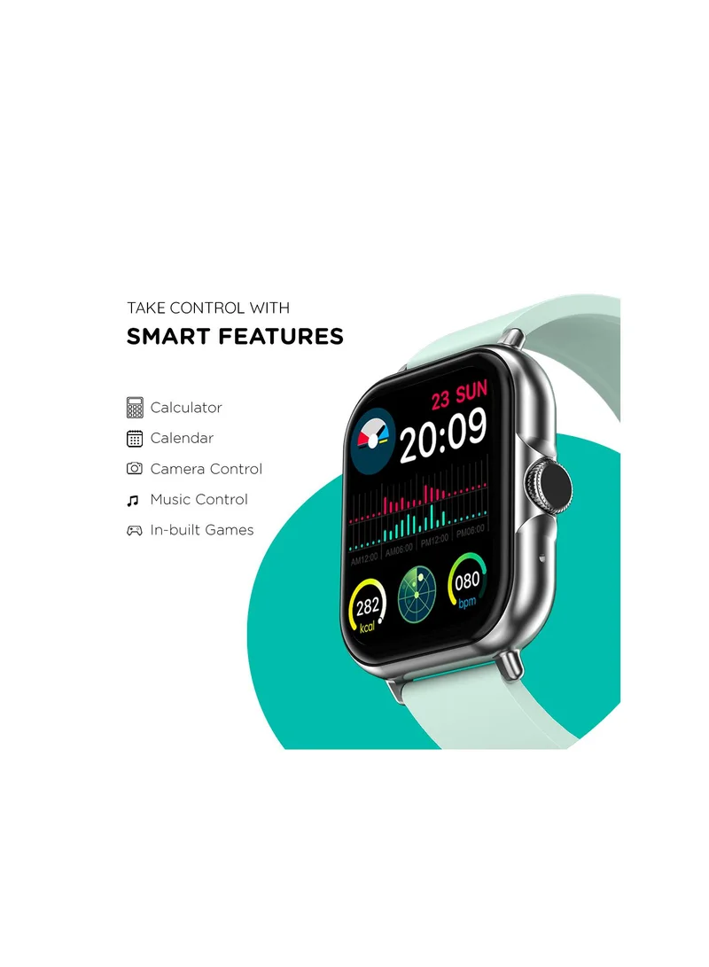 Pebble Spark Ace 1.85" Smartwatch for Men and Women, Large HD Display, Health Suite, 100+ Watch Faces, 7 Days Battery Life - Mint Green