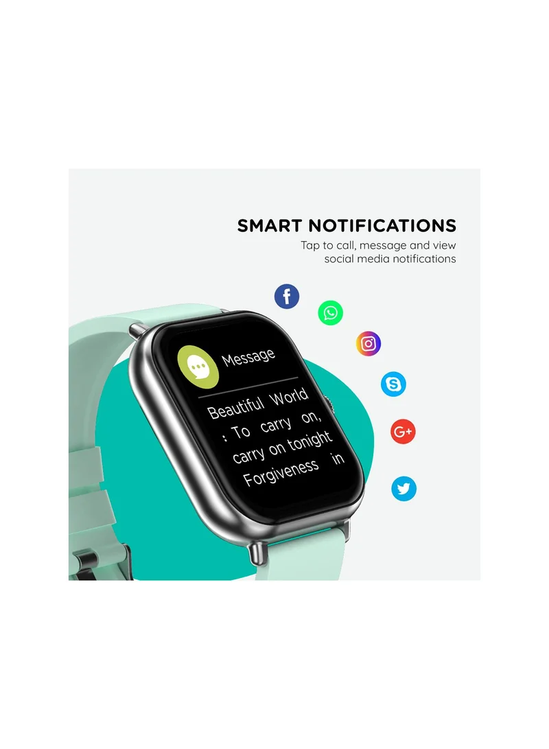 Pebble Spark Ace 1.85" Smartwatch for Men and Women, Large HD Display, Health Suite, 100+ Watch Faces, 7 Days Battery Life - Mint Green