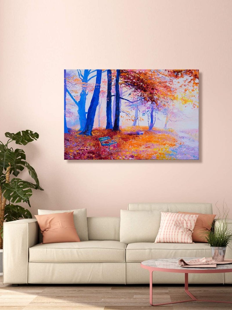 999Store Printed Autumn Yellow Leaves Trees Painting Wall Art (Canvas_36X24 Inches_Multi) - Image 1