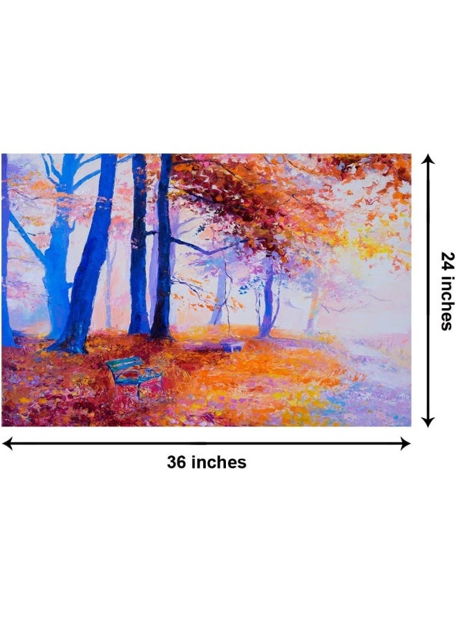 999Store Printed Autumn Yellow Leaves Trees Painting Wall Art (Canvas_36X24 Inches_Multi) - Image 5