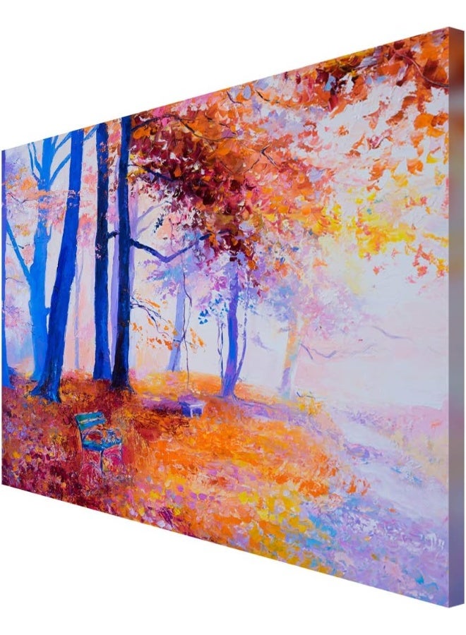 999Store Printed Autumn Yellow Leaves Trees Painting Wall Art (Canvas_36X24 Inches_Multi) - Image 3