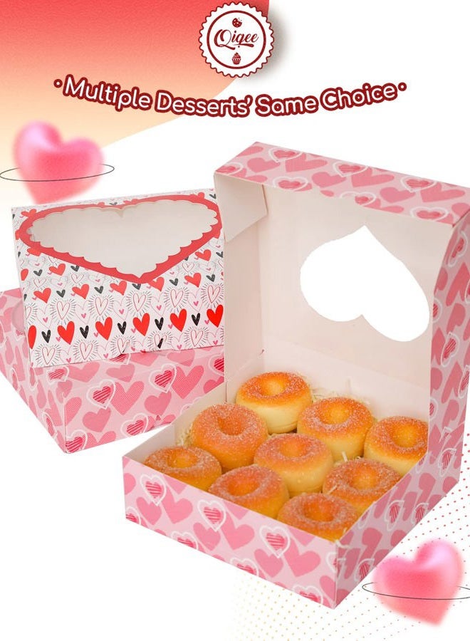 qiqee Valentine Pastry Box With Window 8x8x2.5 inch Donut Pie Boxes 30pcs Bakery Box for Valentine''s Day - Image 3