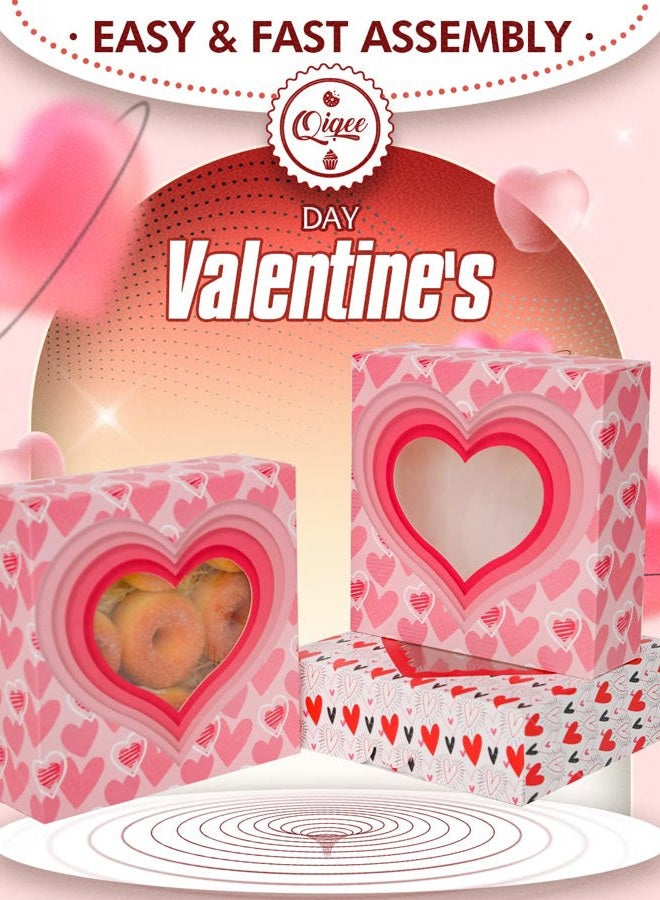 qiqee Valentine Pastry Box With Window 8x8x2.5 inch Donut Pie Boxes 30pcs Bakery Box for Valentine''s Day - Image 5