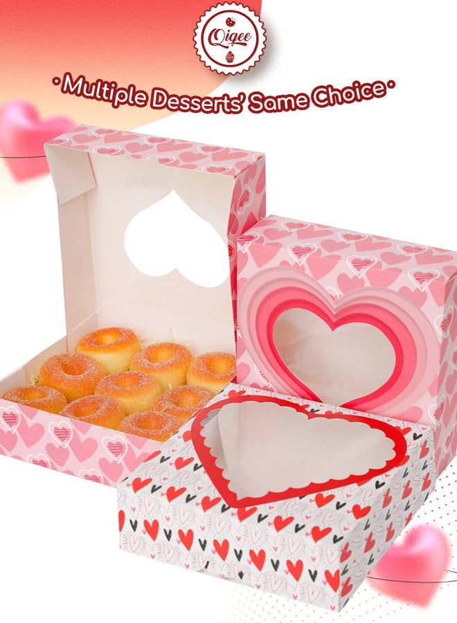 qiqee Valentine Pastry Box With Window 8x8x2.5 inch Donut Pie Boxes 30pcs Bakery Box for Valentine''s Day - Image 4