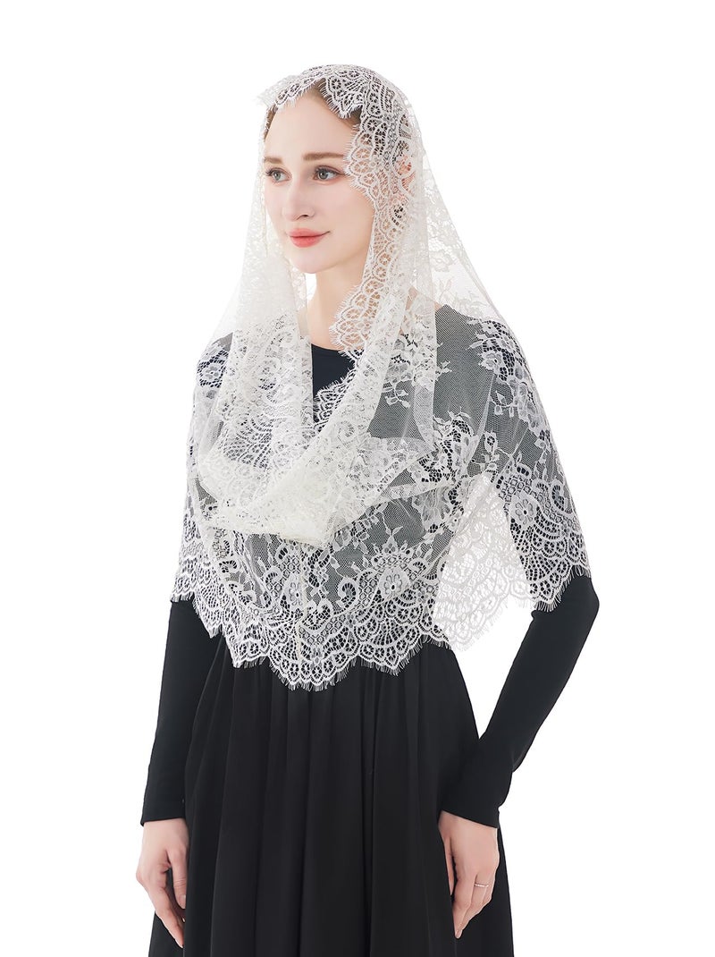 Wgior Spanish Infinity Veils for Church Lace Chapel Veils Catholic Church Veil Latin Mass Head Covering Scarf Mantilla (Ivory) - Image 5