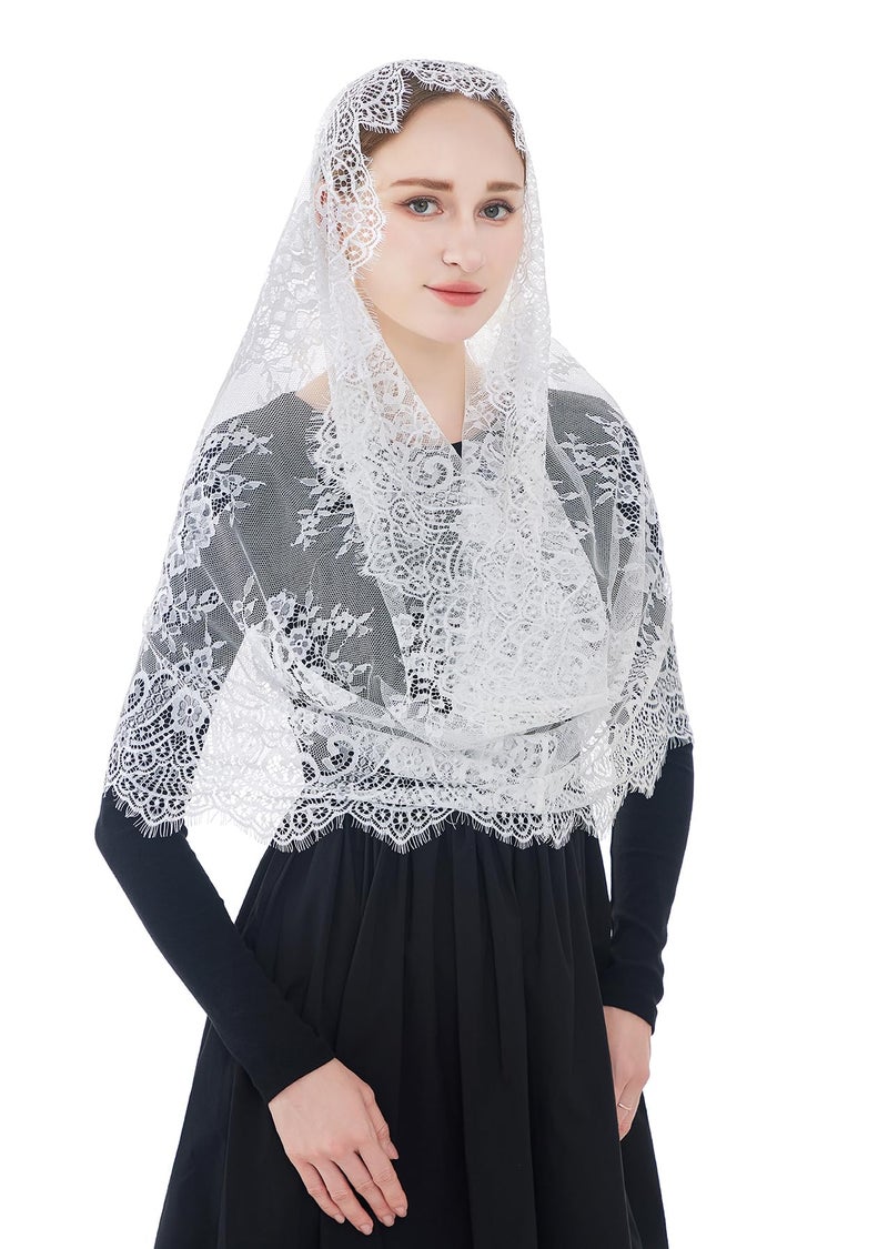 Wgior Spanish Infinity Veils for Church Lace Chapel Veils Catholic Church Veil Latin Mass Head Covering Scarf Mantilla (Ivory) - Image 2