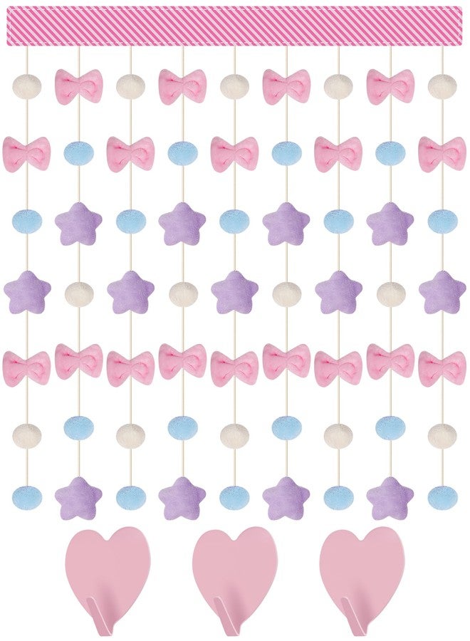 NiHome Fluffy Plush Doorway Curtain, Cute Hanging String Garland Kawaii Wall Hanging Home Decor for Girl Baby Room,Plush Bowknot Pentacle Garland Curtain with Hooks & Adhesive Velcro, 9 Strings - Image 2