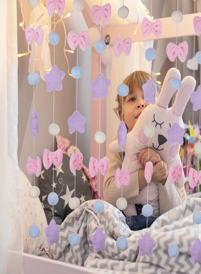 NiHome Fluffy Plush Doorway Curtain, Cute Hanging String Garland Kawaii Wall Hanging Home Decor for Girl Baby Room,Plush Bowknot Pentacle Garland Curtain with Hooks & Adhesive Velcro, 9 Strings - Image 3